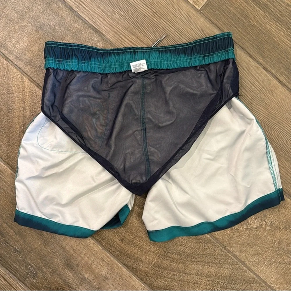 Speedo Men’s XL Swim Trunks Blue Teal Striped Board Shorts Quick Dry